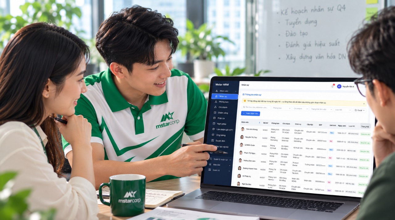 Minh họa một nơi quản lý hồ sơ, lịch làm việc và báo cáo nhân sự