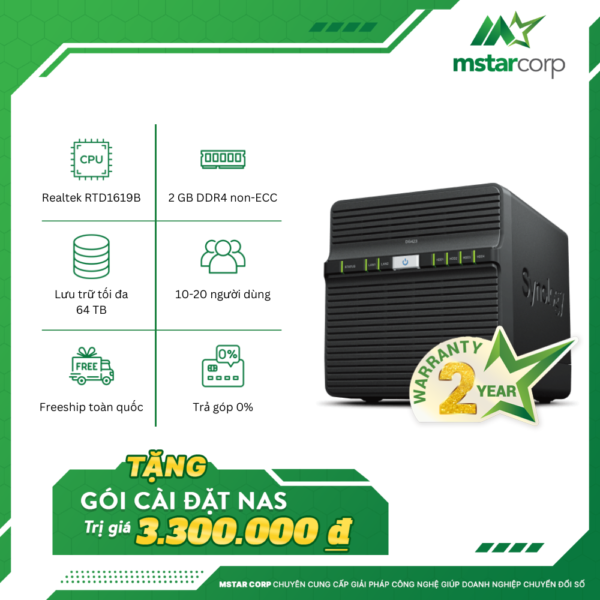 Synology DS423 – NAS 4 bay phổ thông, tối ưu cho cá nhân và hộ gia đình