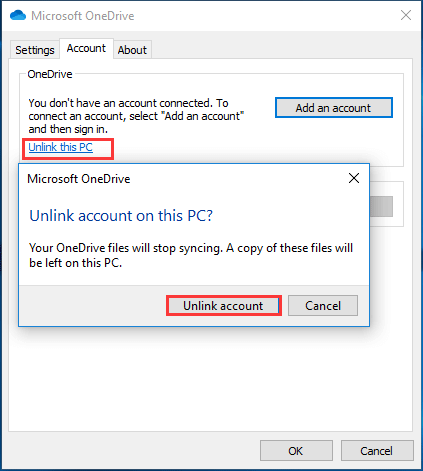 Cách hủy liên kết OneDrive trên Windows
