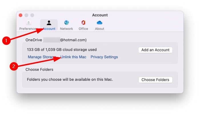 Cách hủy liên kết OneDrive trên macOS