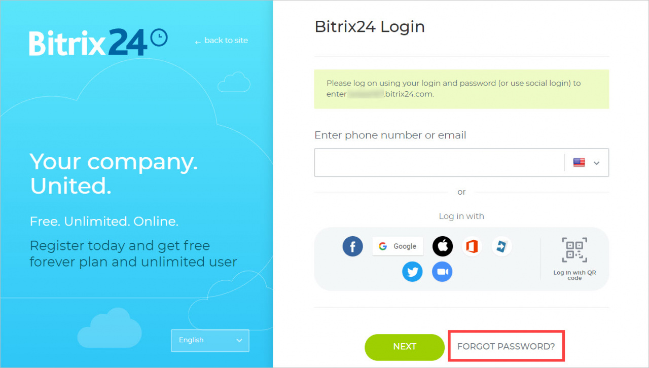 Hướng dẫn đăng nhập Bitrix24 trong trường hợp quên mật khẩu