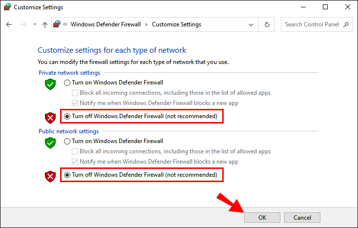 Cách 4: Tắt tường lửa (Firewall) để khắc phục lỗi không đăng nhập được Microsoft Teams