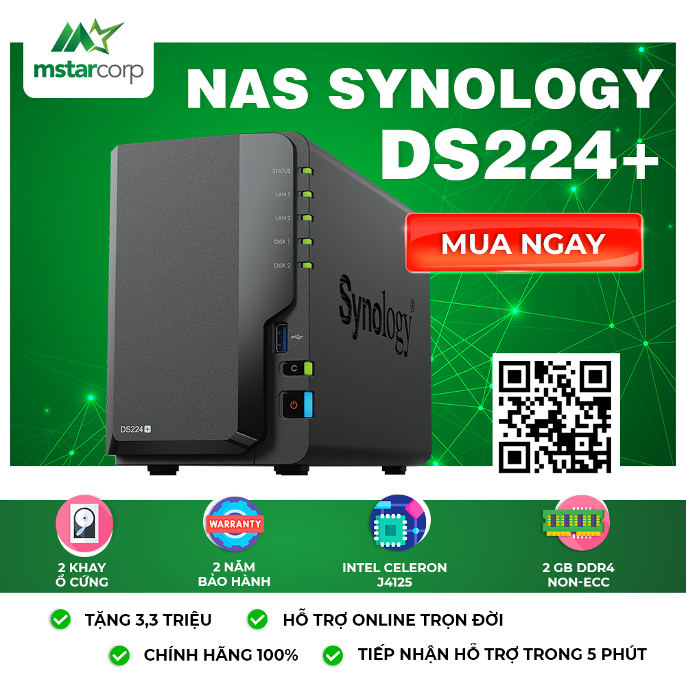 NAS Synology DS224+ - Thiết bị NAS Synology 2 khay tốt nhất cho cá nhân, gia đình, doanh nghiệp năm 2025