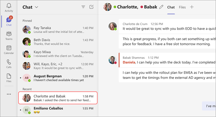 Tính năng Microsoft 365: Chat với đồng nghiệp trong Teams