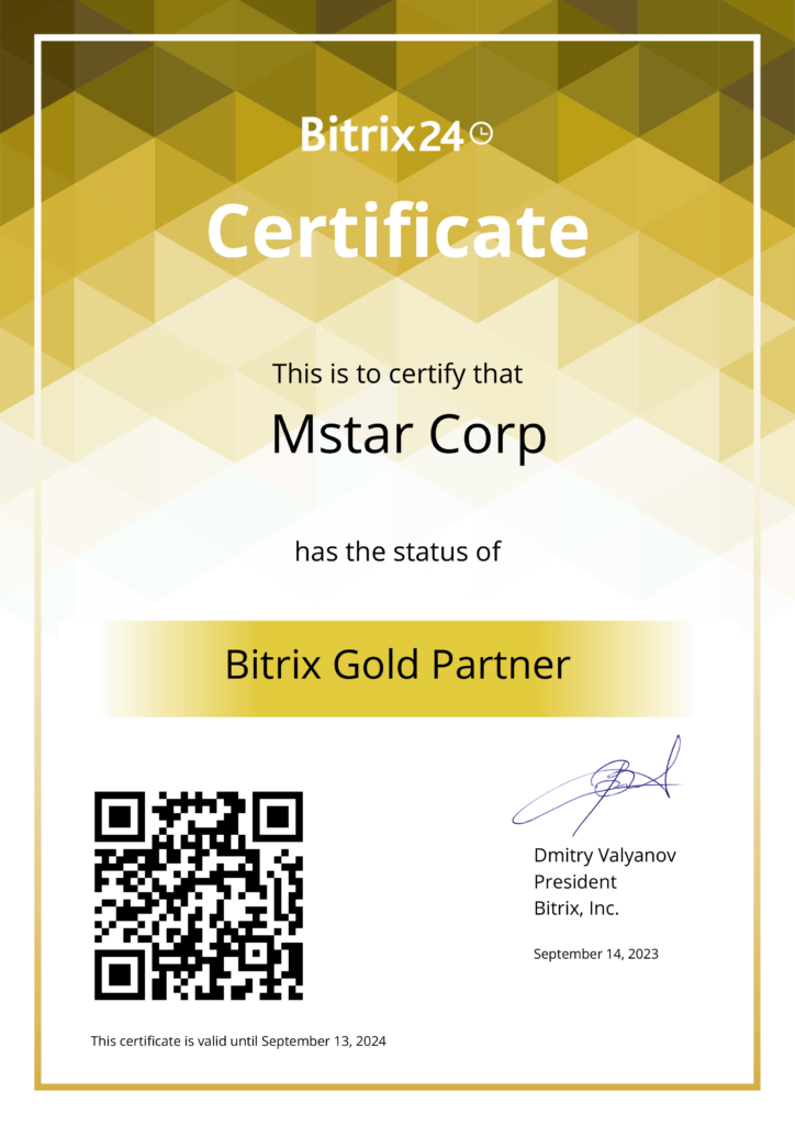 Mstar Corp là Bitrix24 Gold Partner