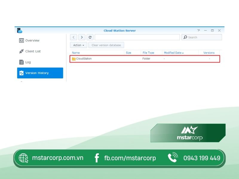 Vào Cloud Station Server Version History