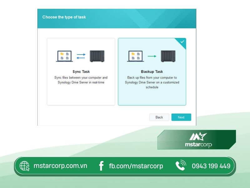 Chọn Backup Task và click Next