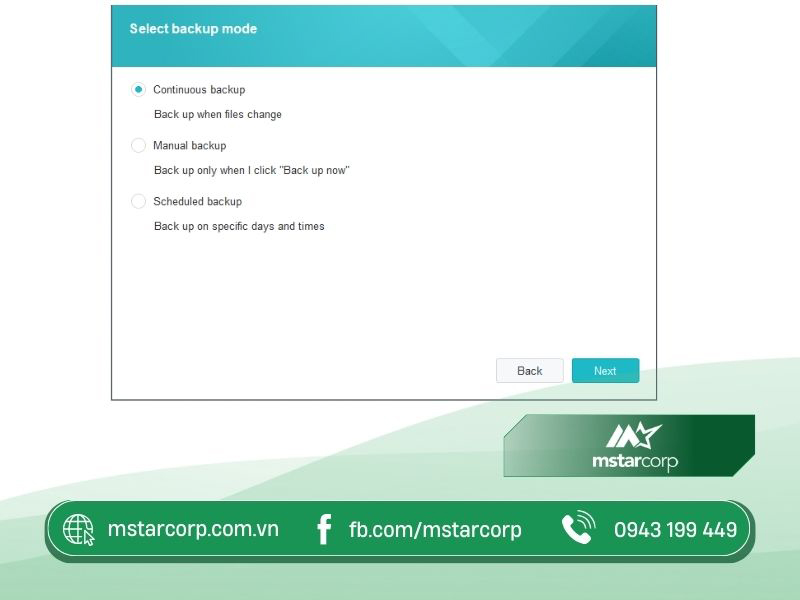 Chọn Continuous backup