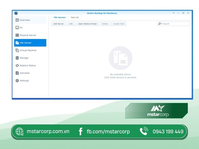 Bước 1 Truy cập vào phần mềm Active Backup for Business và nhấn vào File Server