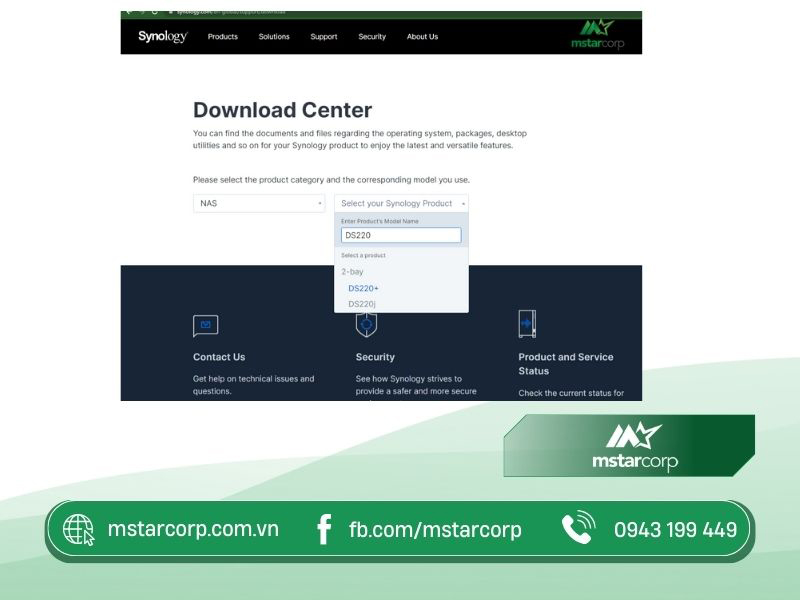 Bước 2 chọn Select product type cho NAS nhập model NAS vào ổ Select your Synology Product và nhấn Enter