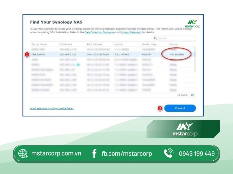 Bước 3 chọn Not Installed sau đó nhấn nút Connect