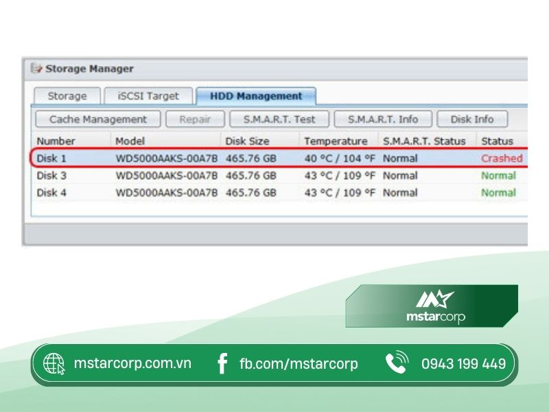 Bước 4 Trên trang HDD Management sẽ thấy ổ đĩa nào bị hỏng