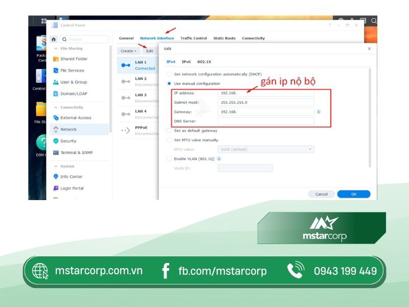 Bước 3 trong đặt IP tĩnh cho NAS Synology