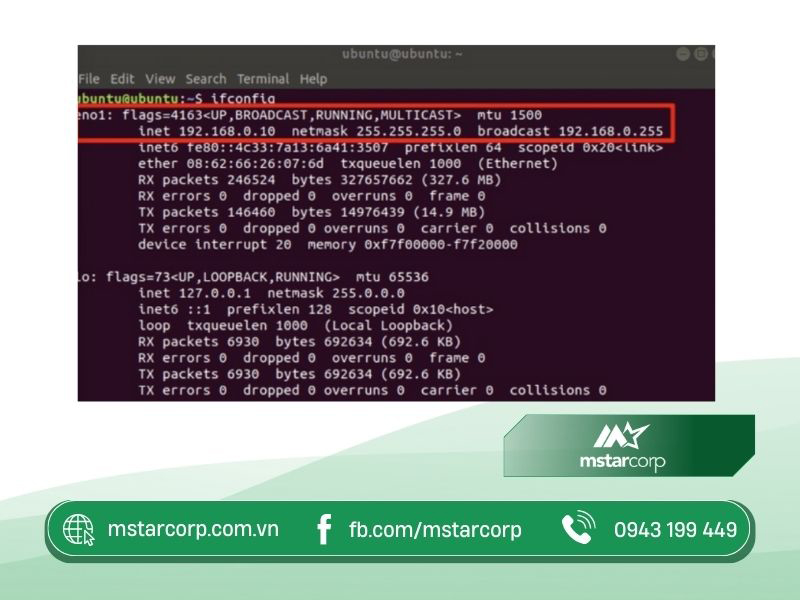 Bước 3 nhập lệnh ifconfig