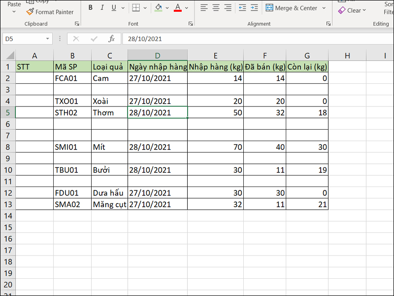 Cách đánh số thứ tự tự nhảy trong Excel bằng hàm SUBTOTAL lồng với hàm IF