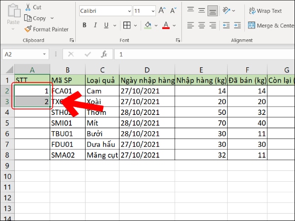 Cách đánh số thứ tự trong Excel bằng chuột