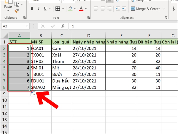 Cách đánh số thứ tự trong Excel bằng chuột