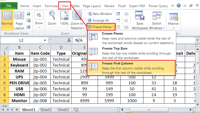 Cách cố định cột trong bảng Excel