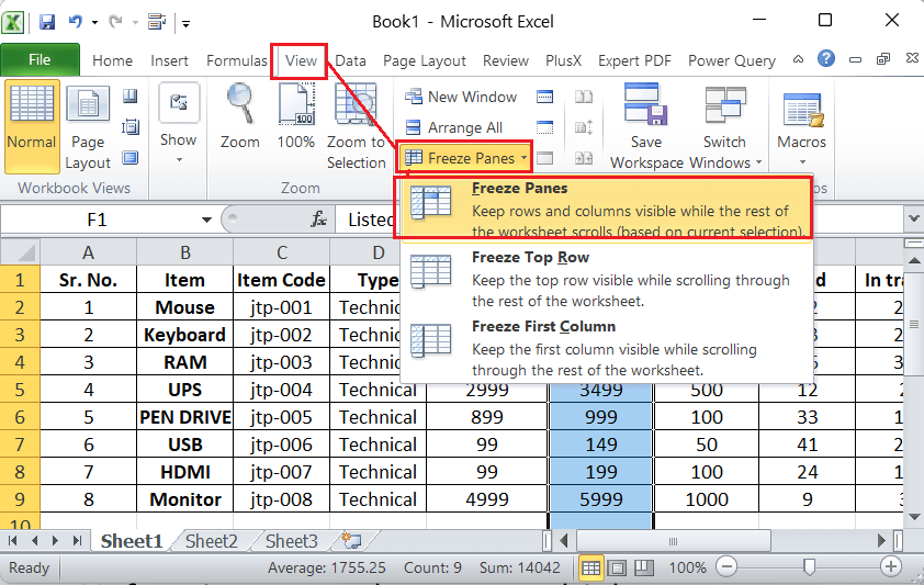 Cách cố định cột trong bảng Excel