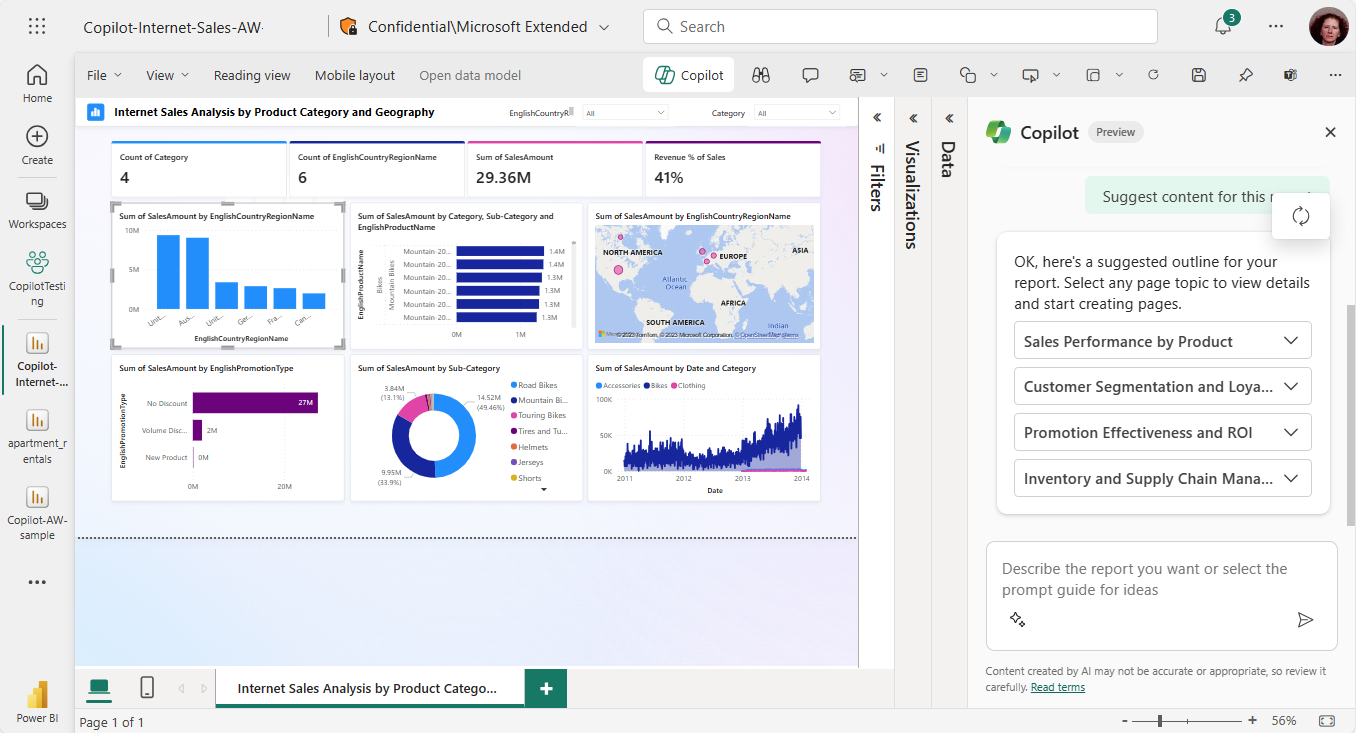 Copilot trong Power BI tự động tạo báo cáo