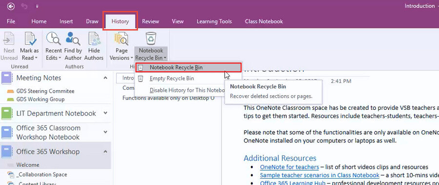 Khôi phục ghi chú đã xóa OneNote từ Thùng rác của ứng dụng