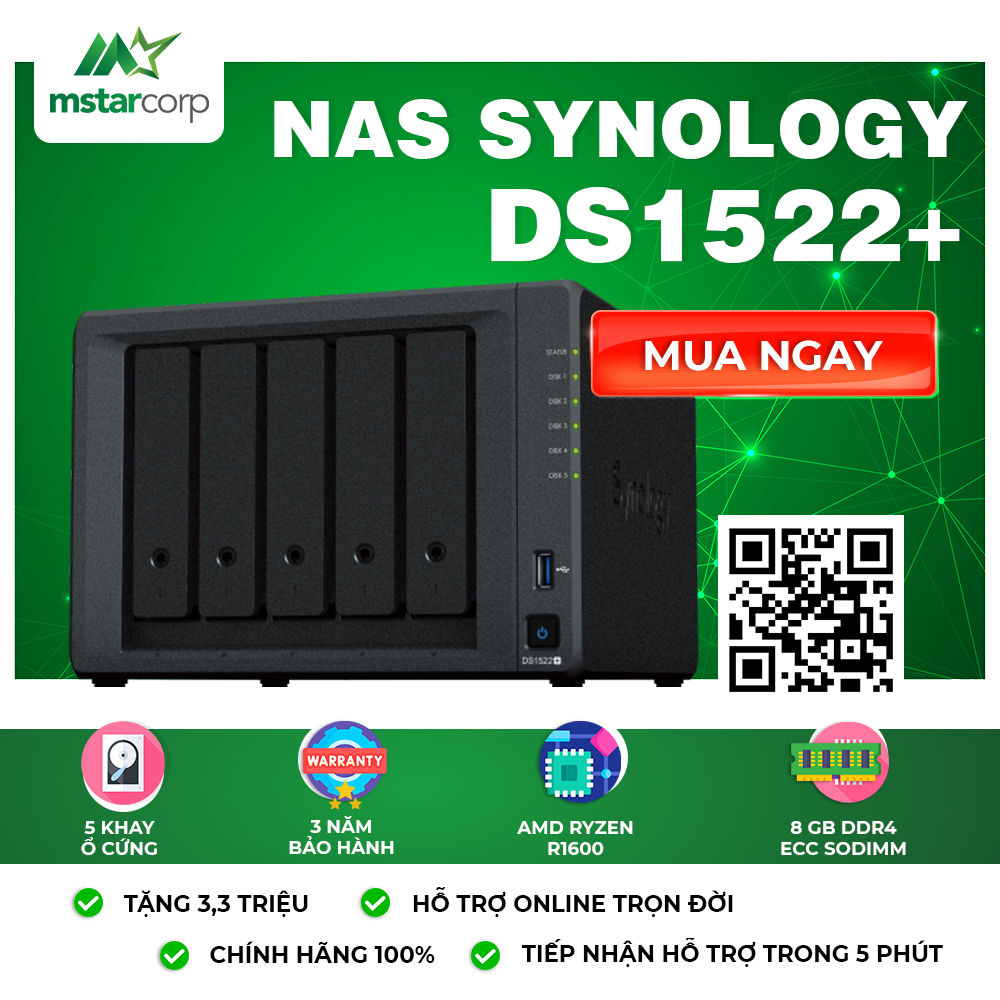 Synology DS1522+ là giải pháp NAS Synolgoy đáp ứng nhu cầu của các chuỗi bán lẻ quy mô vừa