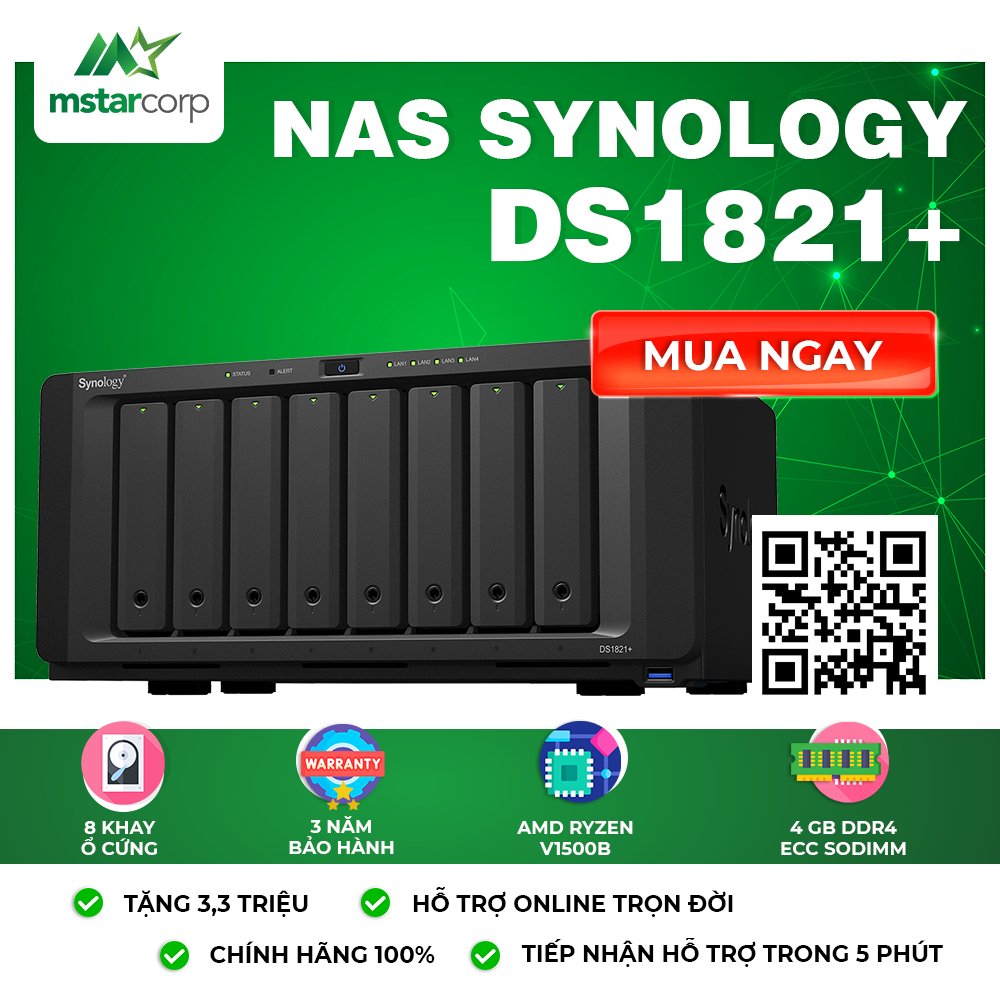Synology DS1821+ là giải pháp NAS Synolgoy đáp ứng nhu cầu của các chuỗi bán lẻ quy mô lớn