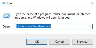 Khắc Phục Lỗi Outlook Cannot Log On Verify You Are Connected: Sử dụng lệnh resetnavpane