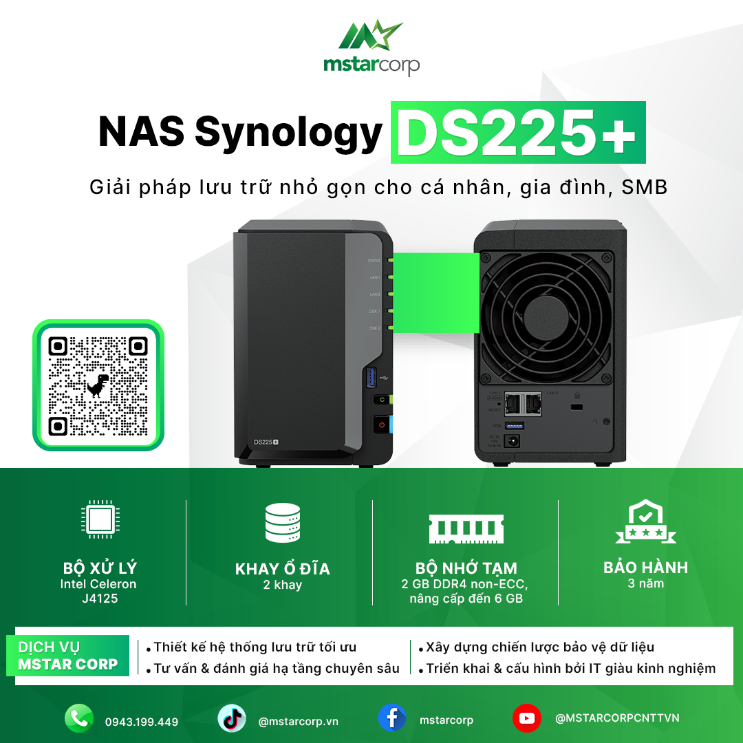 Thiết bị lưu trữ NAS Synology DS225+ - Thiết bị NAS Synology cho gia đình tốt nhất 2025