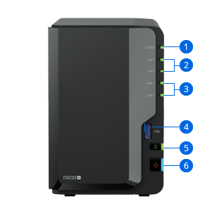 Thiết kế của NAS Synology DS225+ mặt trước
