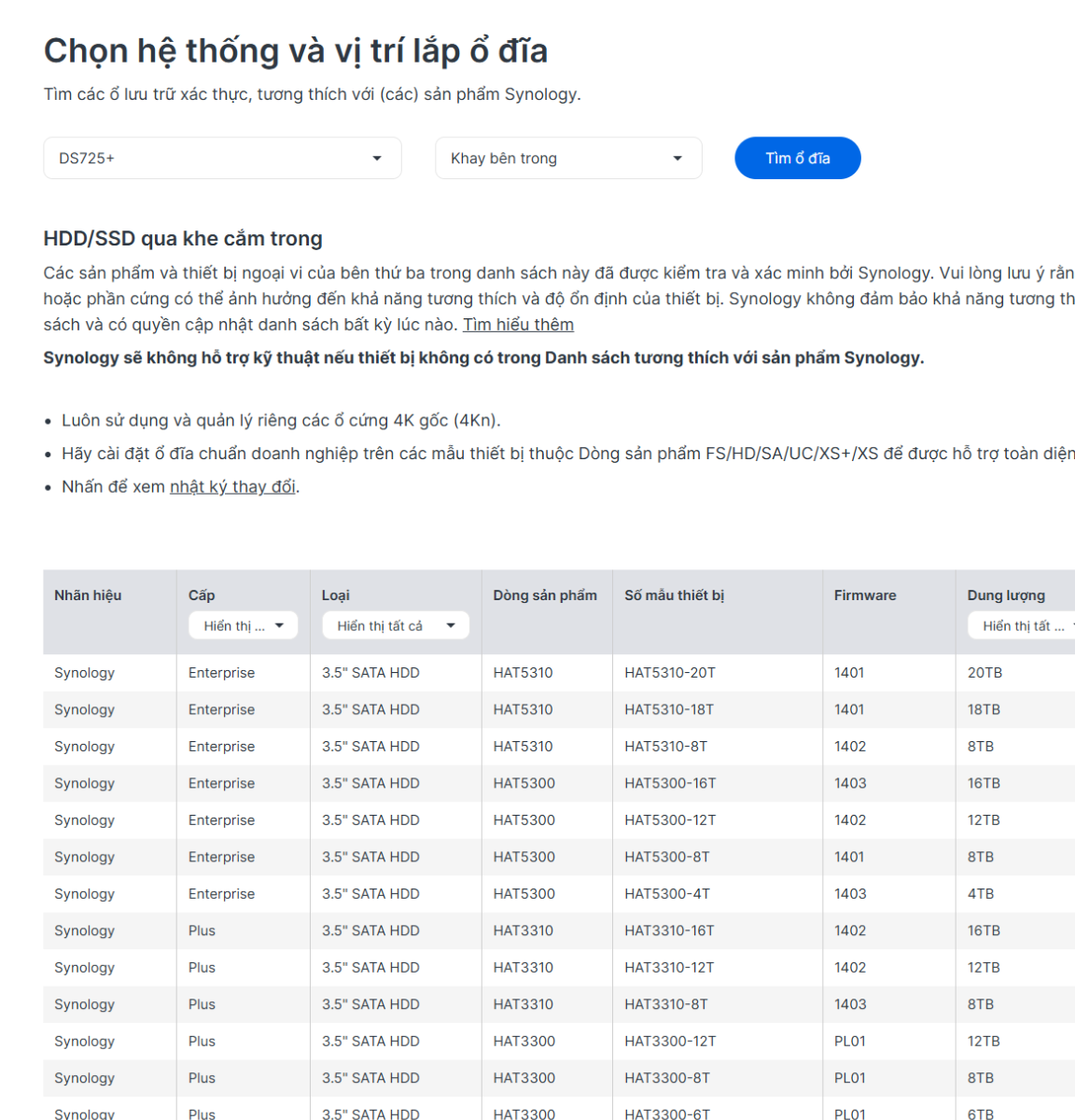 DS723+ vs DS725+: Chính sách ổ cứng khắt khe hơn