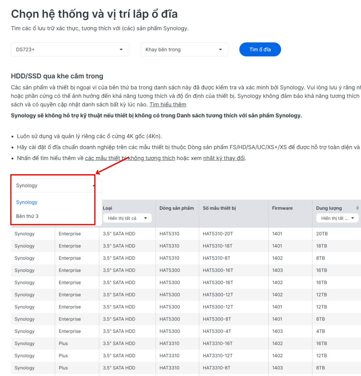 DS723+ vs DS725+: Chính sách ổ cứng khắt khe hơn