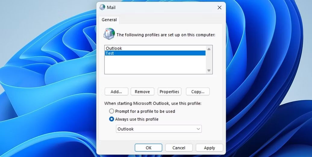 Cách 3: Tạo hồ sơ Outlook mới
