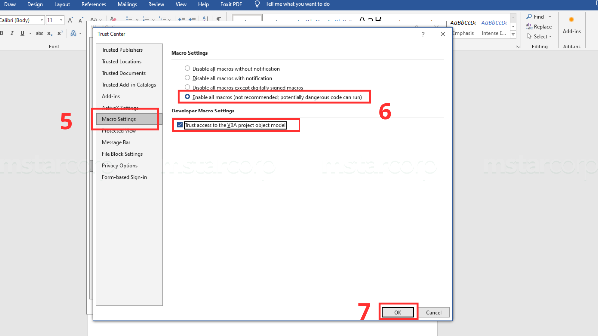 2. Kích hoạt Macro và VBA trong Office