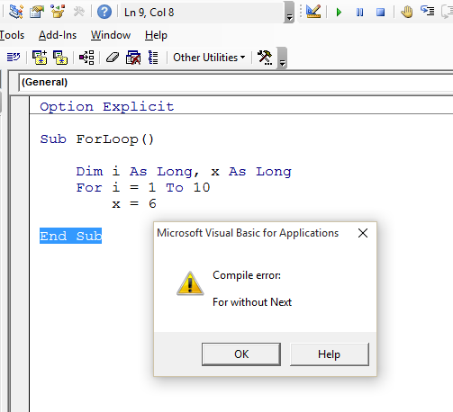 Dấu hiệu lỗi Microsoft Visual Basic for Applications