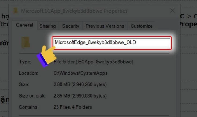 Thay đổi tên tệp mặc định của phần mềm Microsoft Edge để sửa lỗi Microsoft Edge tự mở liên tục