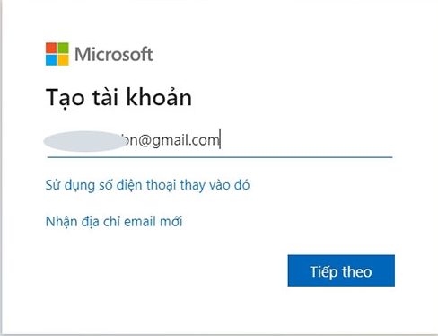 Đăng ký tài khoản Microsoft bằng Gmail