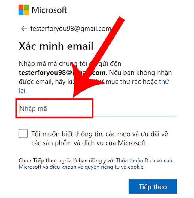 Đăng ký tài khoản Microsoft bằng Gmail bước 4