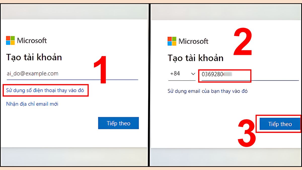 Tạo tài khoản Microsoft bằng số điện thoại