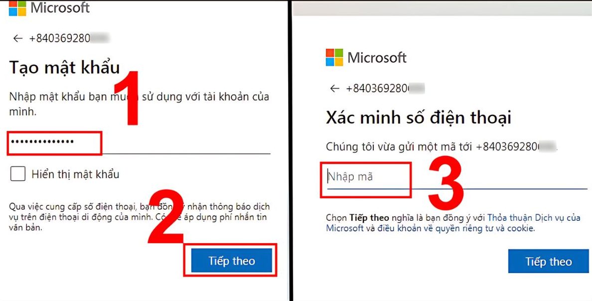 Tạo tài khoản Microsoft bằng số điện thoại