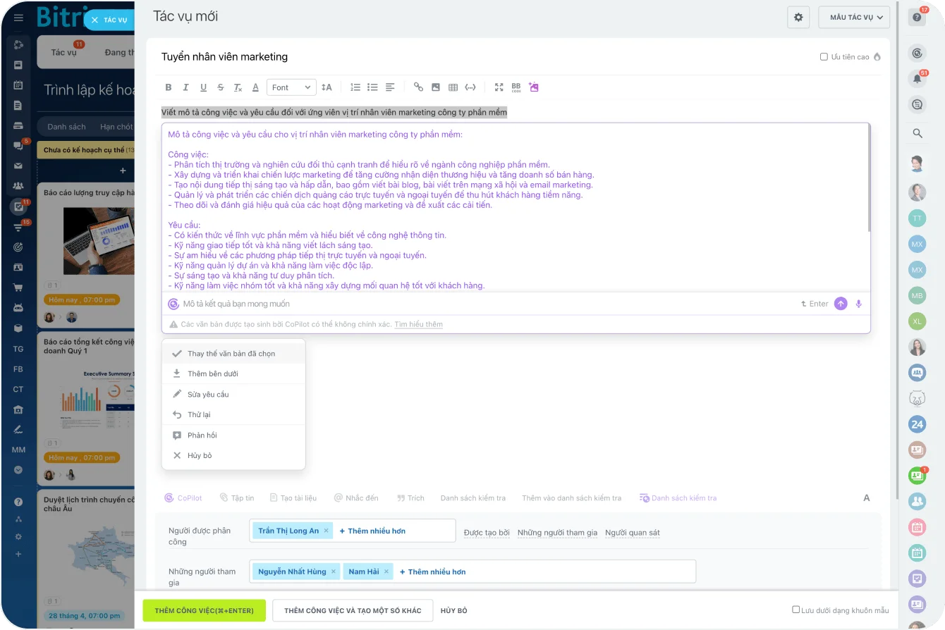 Tạo task từ chat