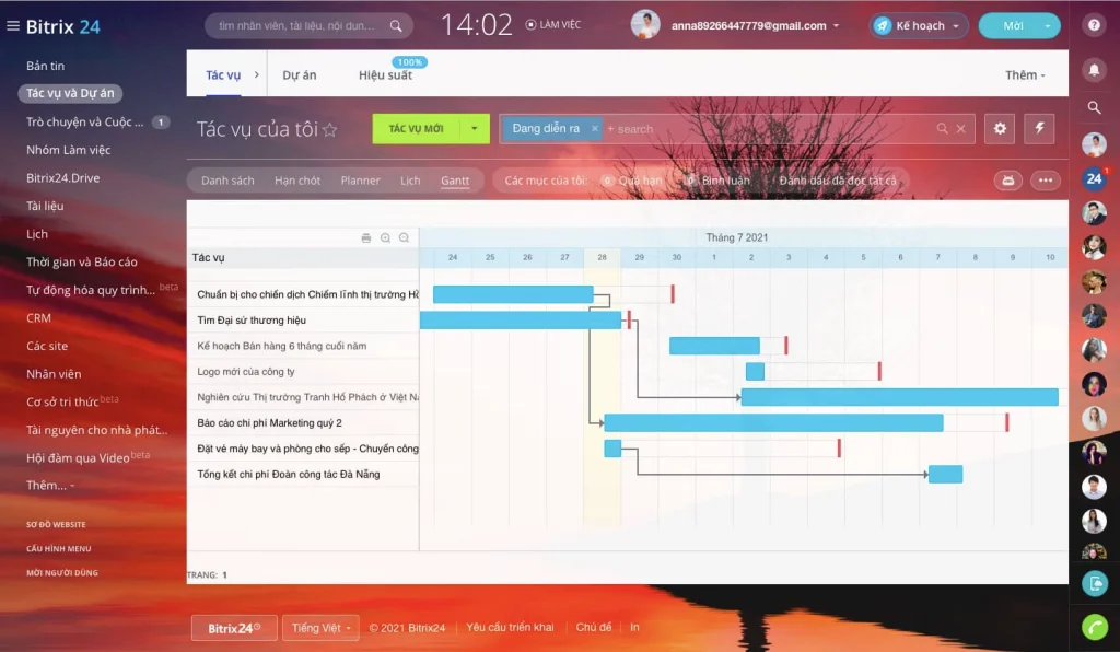 Trực quan hóa lịch trình dự án với Biểu đồ Gantt trong Bitrix24