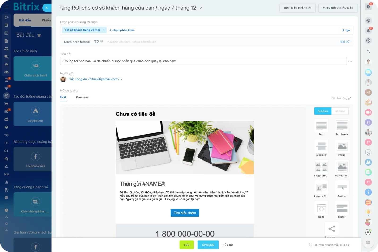 Tính năng CRM, dự án và phân tích dữ liệu