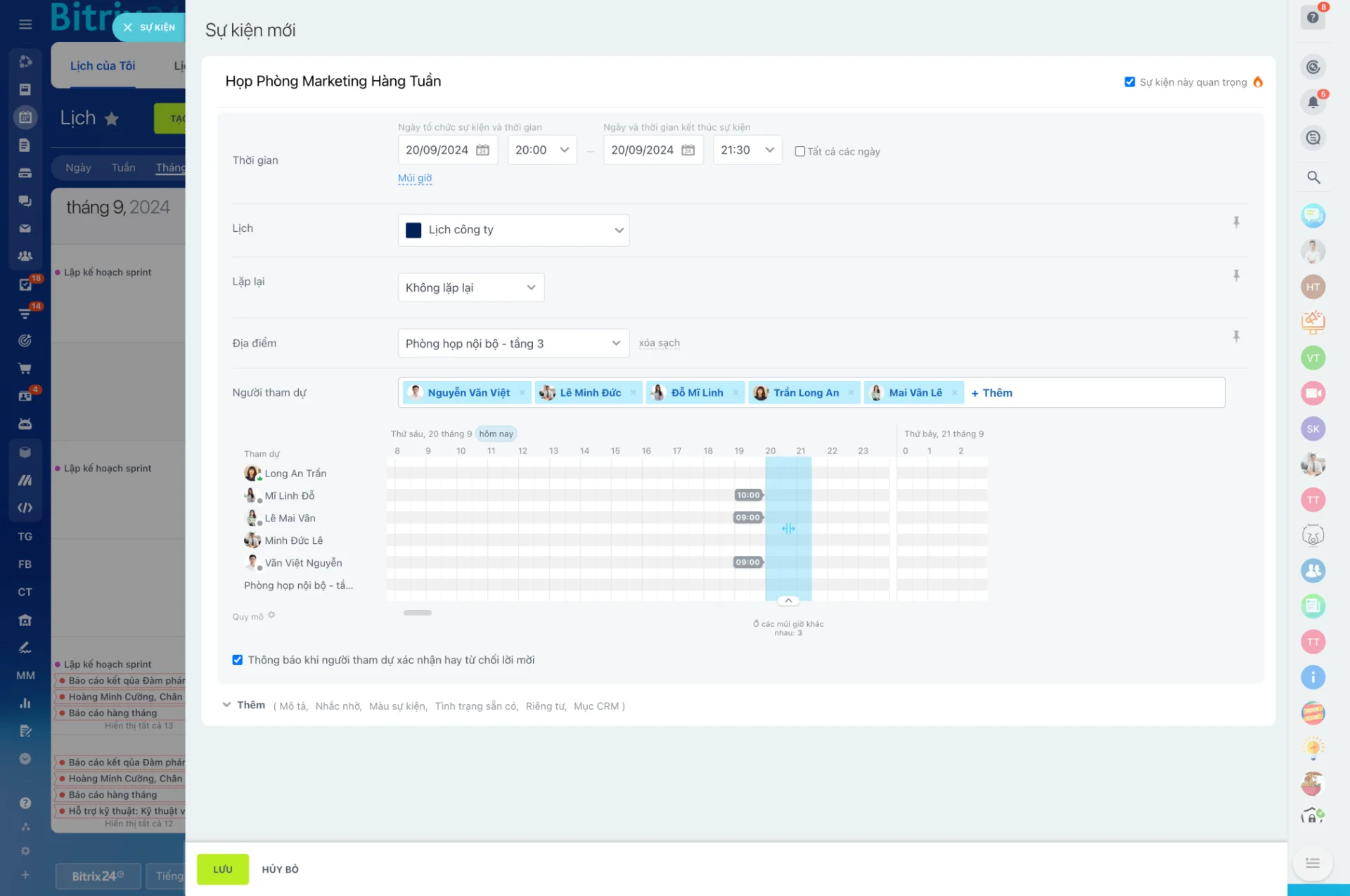 Tạo và lên lịch cuộc họp bằng Bitrix24 (Nguồn: Internet)