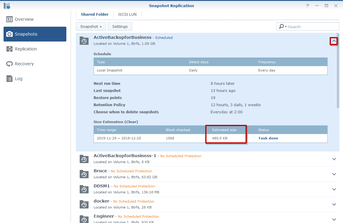 Kiểm tra dung lượng bị chiếm bởi snapshots bước 4