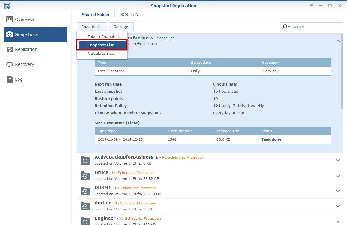 Xóa snapshots để xử lý Snapshots làm đầy dung lượng trên NAS Synology