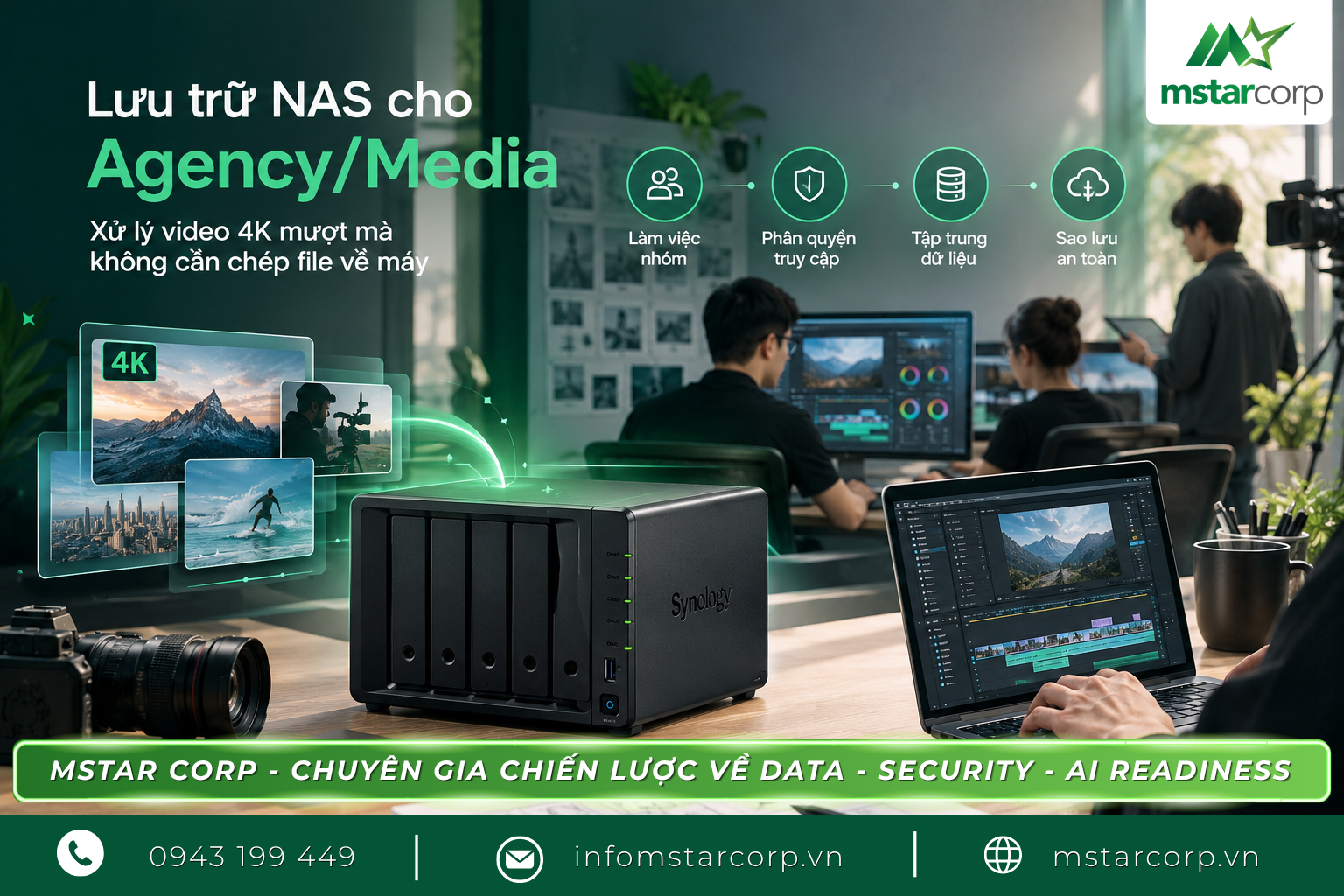 Lưu trữ NAS cho Agency/Media: Xử lý video 4K mượt mà không cần chép file về máy
