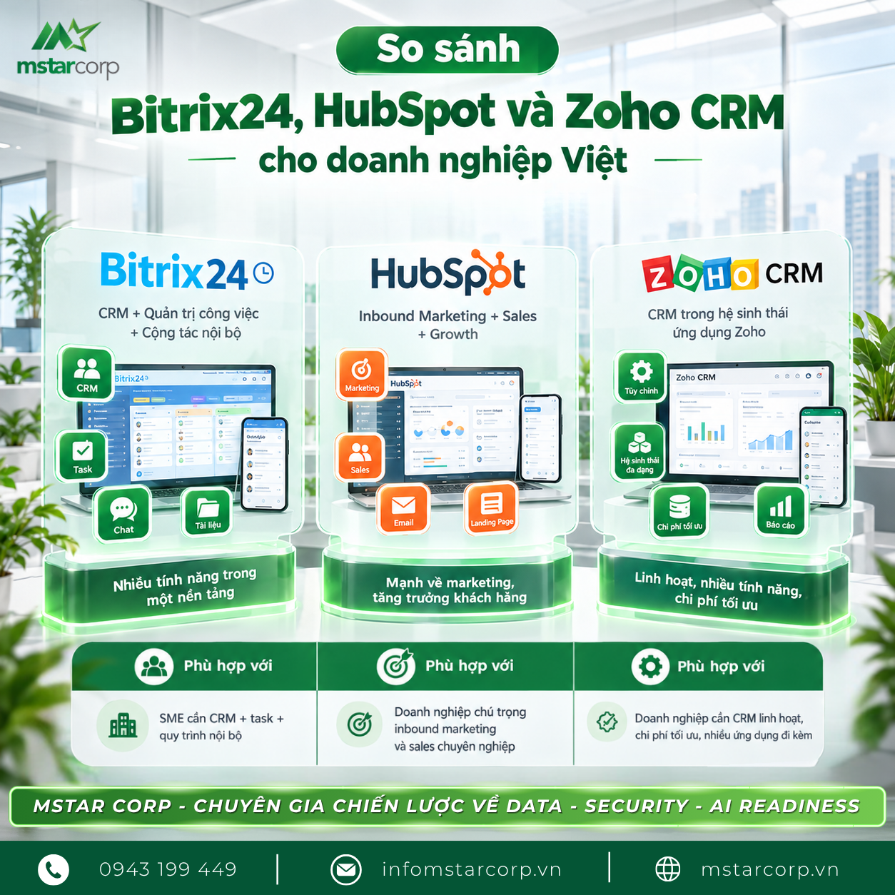 So sánh Bitrix24, HubSpot và Zoho CRM cho doanh nghiệp Việt